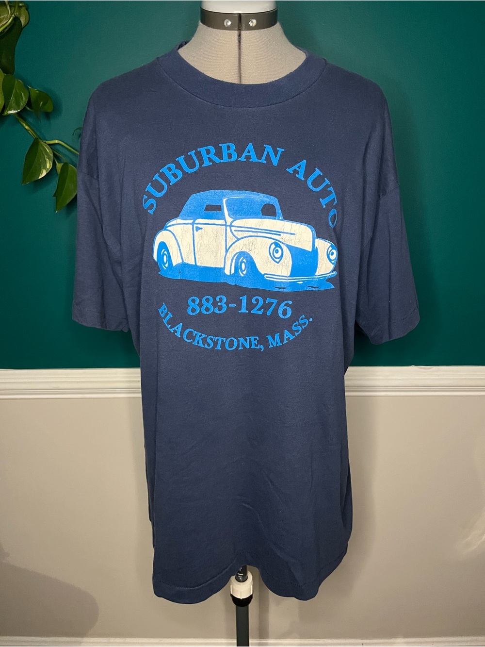 Vintage Suburban Auto Graphic Tee - Navy Blue
